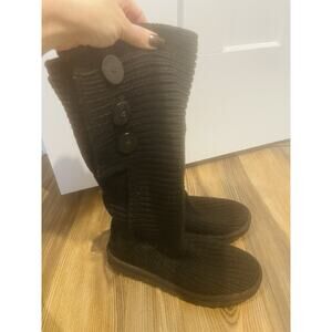 Ugg Australia Women Classic Tall Sweater Cardi Knit Boots Black